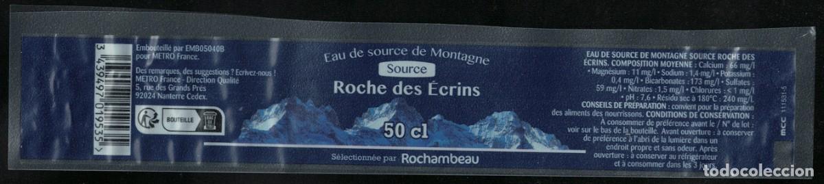 Etiquetas antiguas: Francia Etiquette Eau Source Roche des &Eacute;crins Metro Rochambeau 50 cl RP604