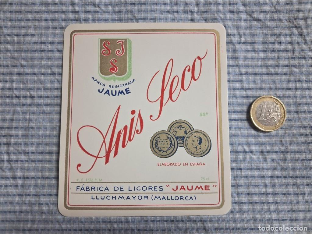 Etiquetas antiguas: Etiqueta Licores Jaume. An&iacute;s Seco. Mallorca. Lluchmayor.