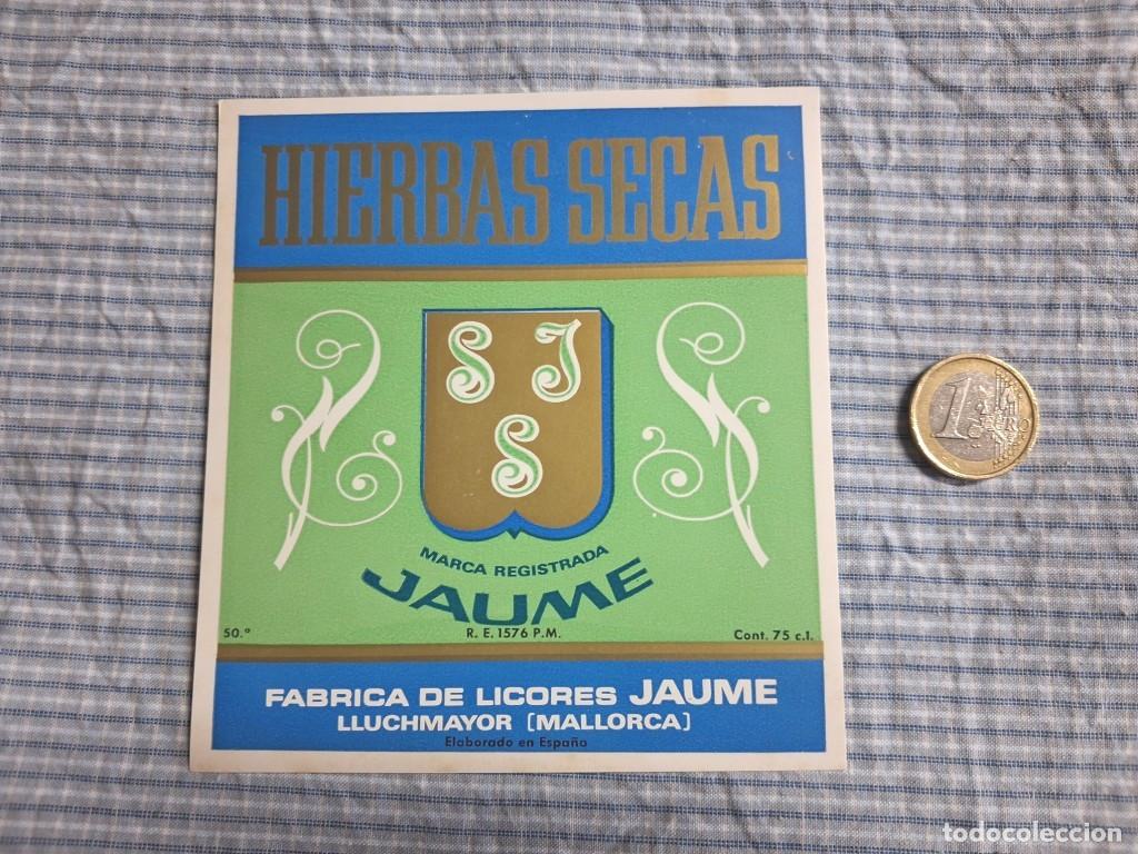 Etiquetas antiguas: Etiqueta Licores Jaume. Hierbas Secas. Mallorca. Lluchmayor.