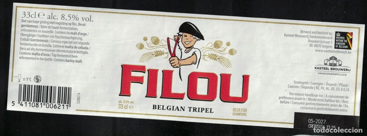 Etiquetas antiguas: Belgica Etiquette Bi&egrave;re Beer Label Filou Beer for Champions