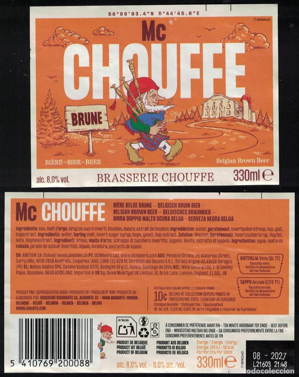 Etiquetas antiguas: Belgica Lot 2 Etiquettes Bi&egrave;re Beer Labels Mc Chouffe Brune RP608