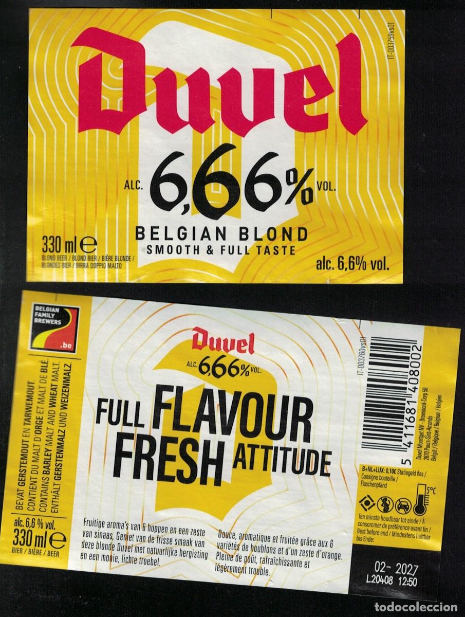 Etiquetas antiguas: Belgica Lot 2 Etiquettes Bi&egrave;re Beer Labels Duvel 6,66% RP610