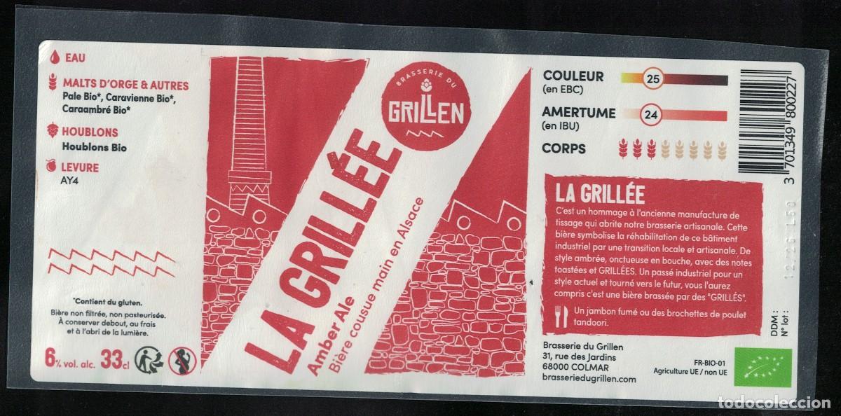 Etiquetas antiguas: Francia Etiquette Bi&egrave;re Beer Label Alsace La Grill&eacute;e Brasserie du Grillen RP613