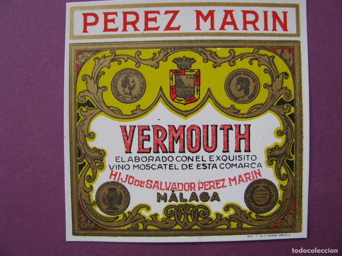 Etiquetas antiguas: ETIQUETA DE PEREZ MARIN. MALAGA. VERMOUTH. 7X7 CM