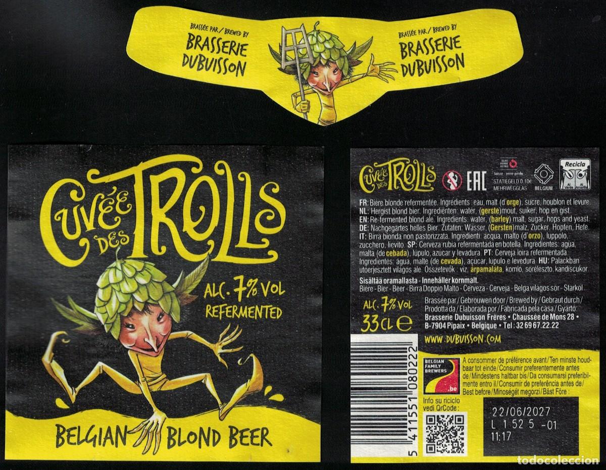 Etiquetas antiguas: Belgica Lot 3 Etiquettes Bi&egrave;re Beer Labels Cuv&eacute;e des Trolls Dubuisson RP619