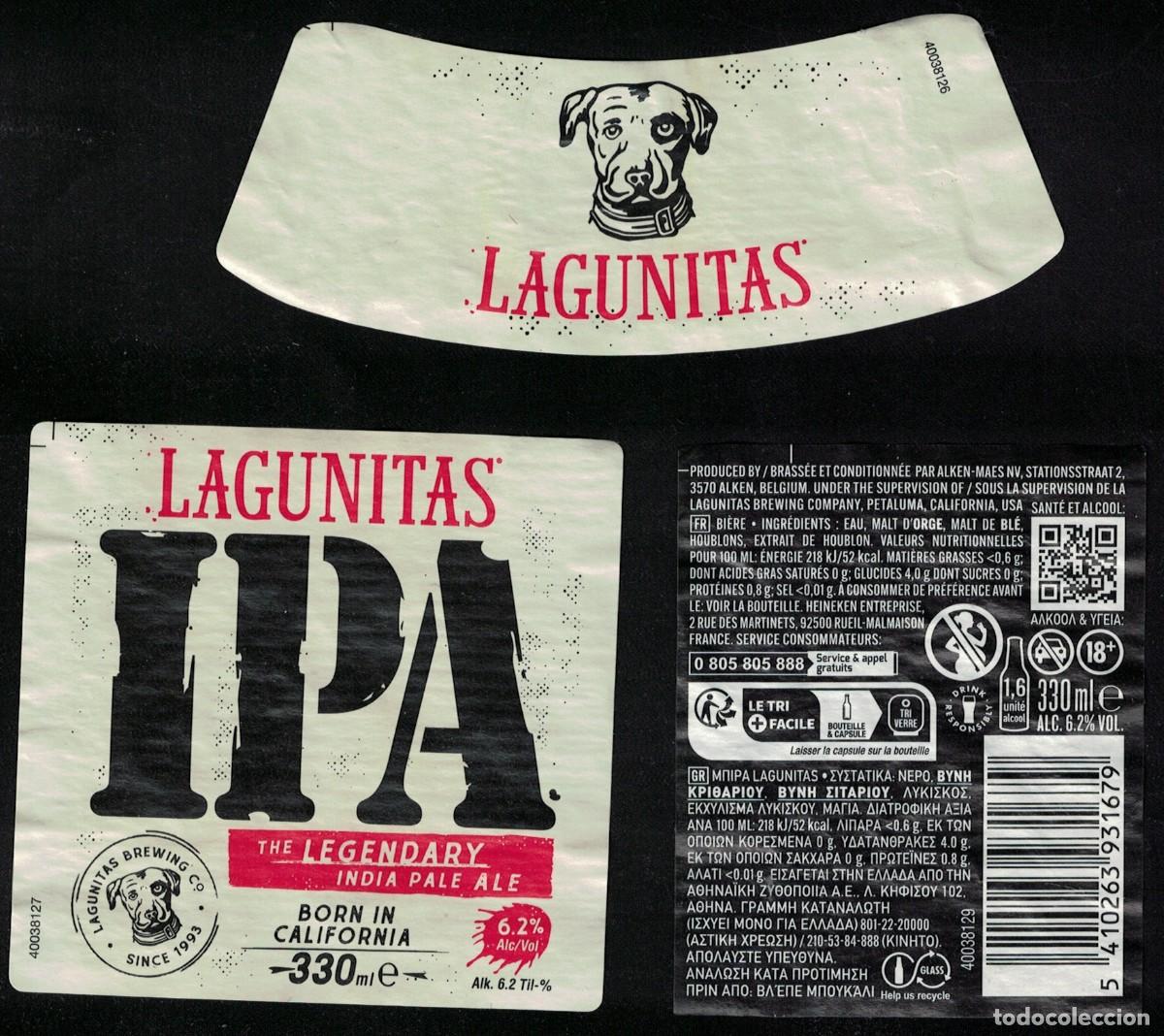 Etiquetas antiguas: Estados Unidos Lot 3 Etiquettes Bi&egrave;re Beer Labels Lagunitas India Pale Ale RP620