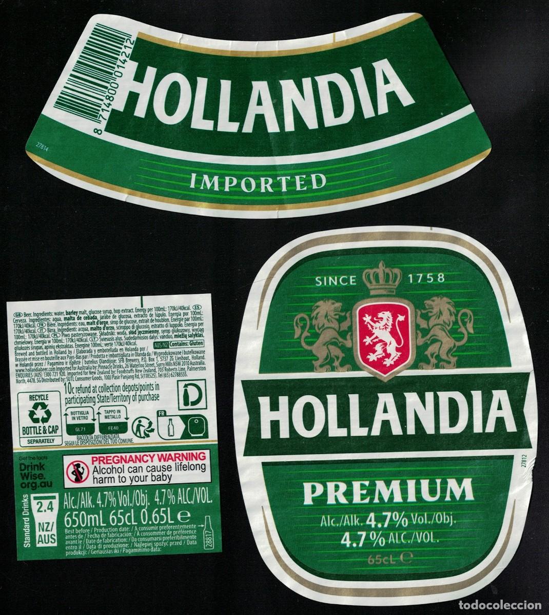 Etiquetas antiguas: Pa&iacute;ses Bajos Lot 3 Etiquettes Bi&egrave;re Beer Labels Hollandia Premium RP624
