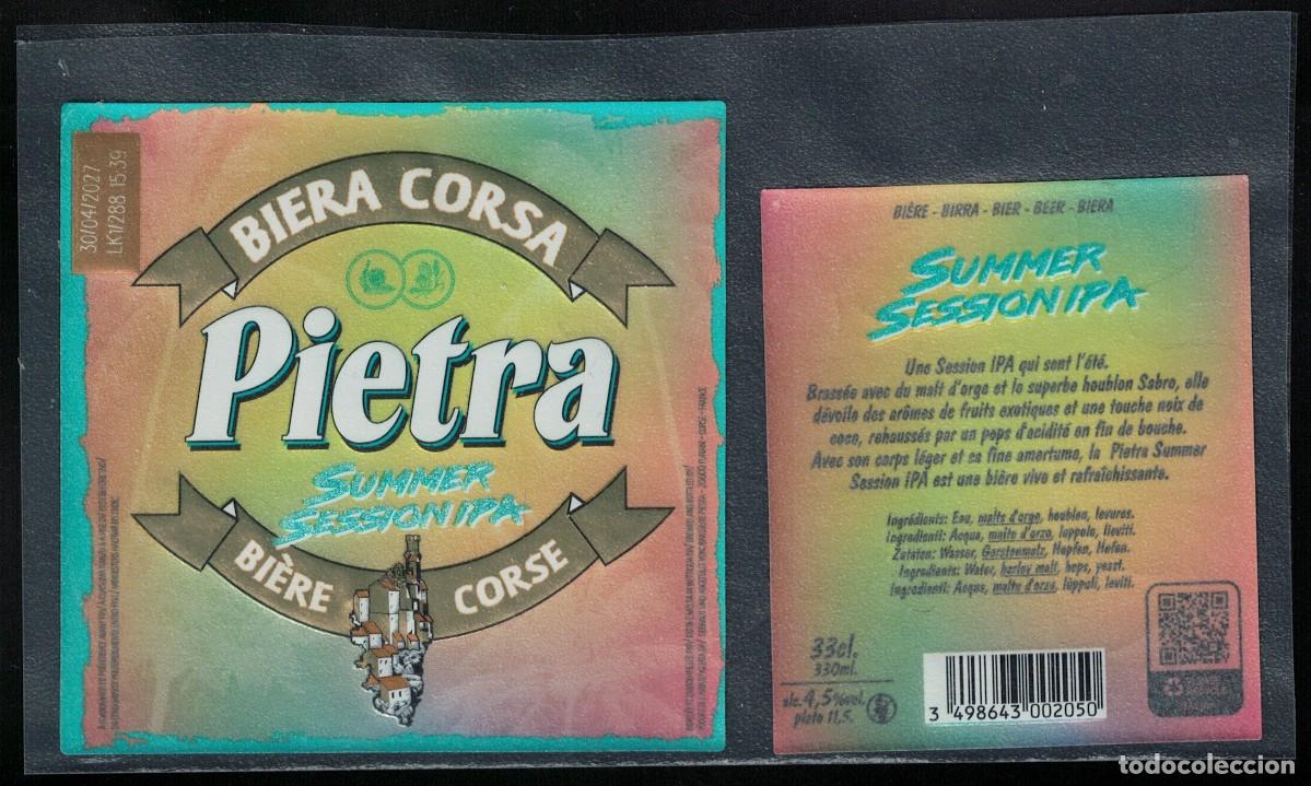 Etiquetas antiguas: Francia Lot 2 Etiquettes Bi&egrave;re Beer Labels Biera Corsa Pietra Summer Session IPA RP625