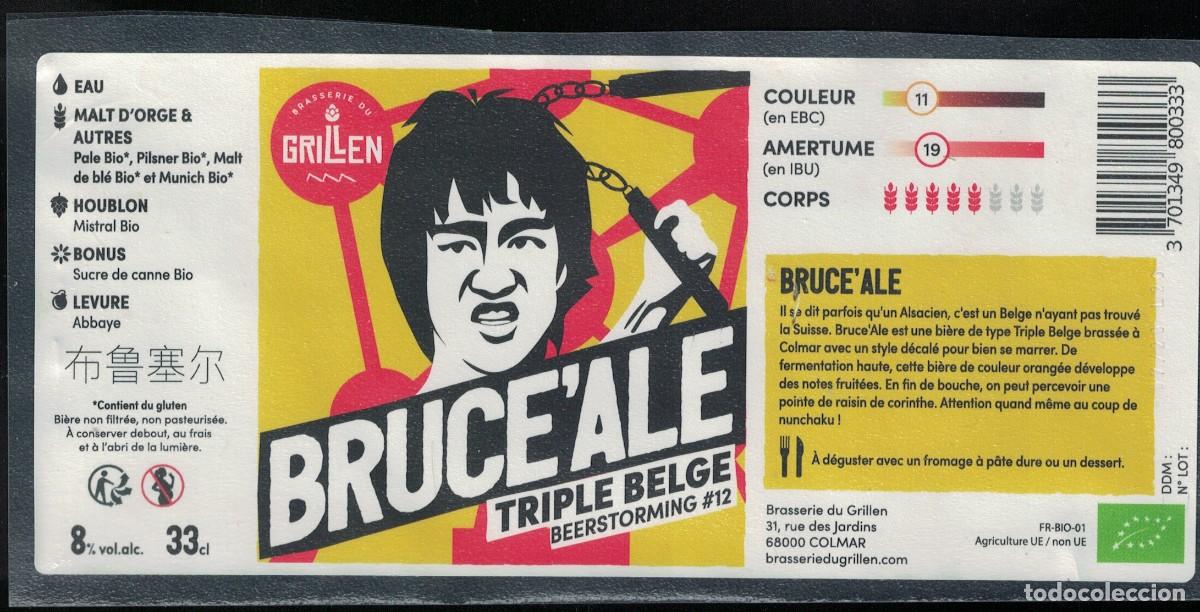 Etiquetas antiguas: Francia Etiquette Bi&egrave;re Beer Label Bruce'Ale Brasserie du Grillen Colmar RP627