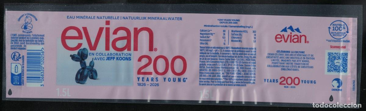 Etiquetas antiguas: Francia Etiquette Eau Min&eacute;rale Naturelle Evian 200 Years Young Jeff Koons RP631