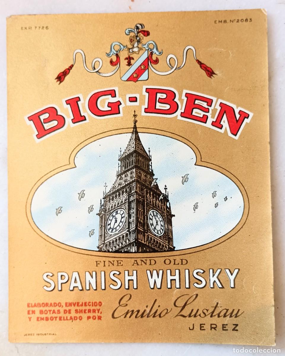 Etiquetas antiguas: Antigua etiqueta jerez whisky lustau Big Ben