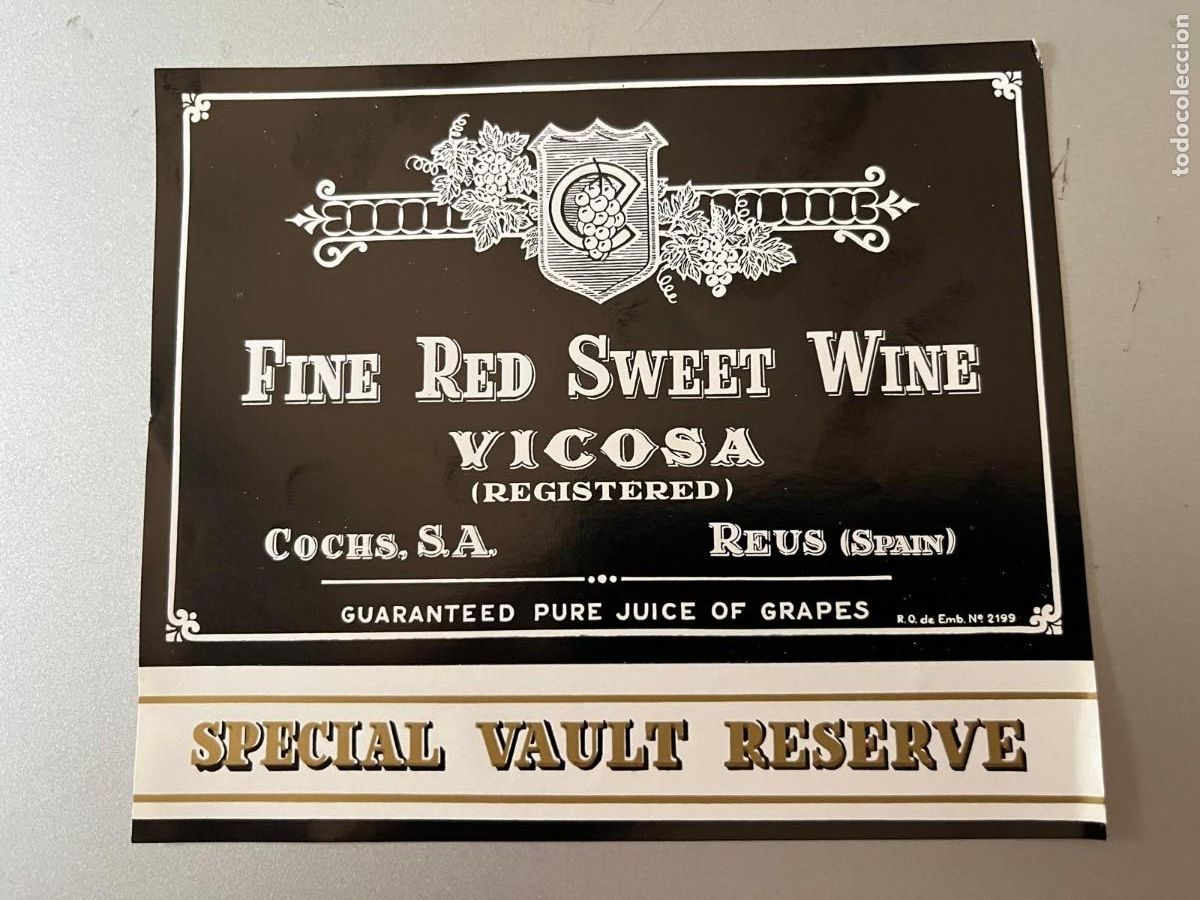 Etiquetas antiguas: etiqueta Fine Red Sweet Wine Reus Tarragona