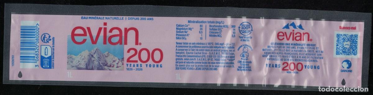 Etiquetas antiguas: Francia Etiquette Eau Min&eacute;rale Naturelle Evian 200 Years Young Montagnes 1 L RP580