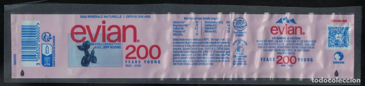 Etiquetas antiguas: Francia Etiquette Eau Min&eacute;rale Naturelle Evian 200 Years Young Jeff Koones 1 L RP581