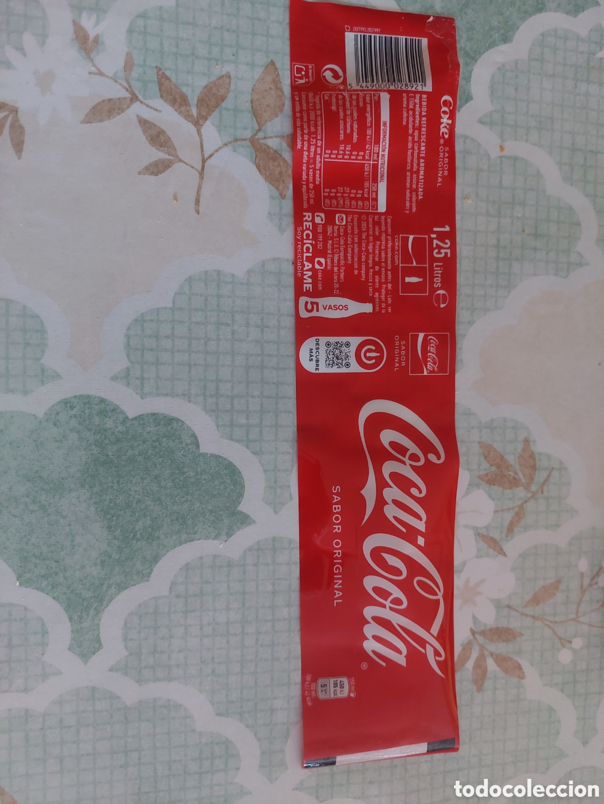 Etiquetas antiguas: 1.25 ETIQUETA COCA-COLA SABOR ORIGINAL