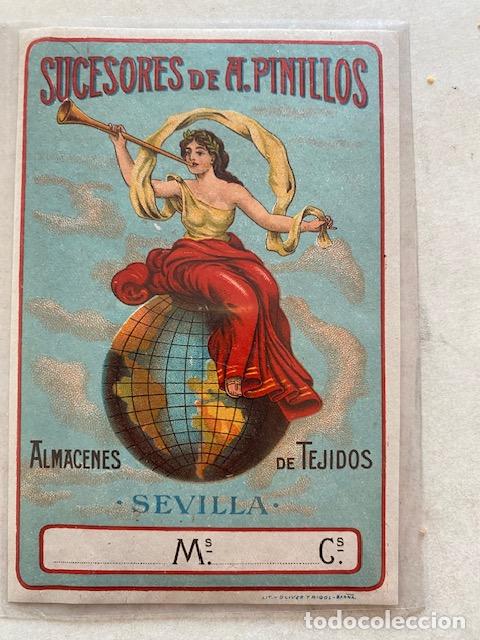 Etiquetas antiguas: Etiqueta Publicidad Tejidos. Sucesores de A. Pinillos. Sevilla . 13.5 x 9 cm