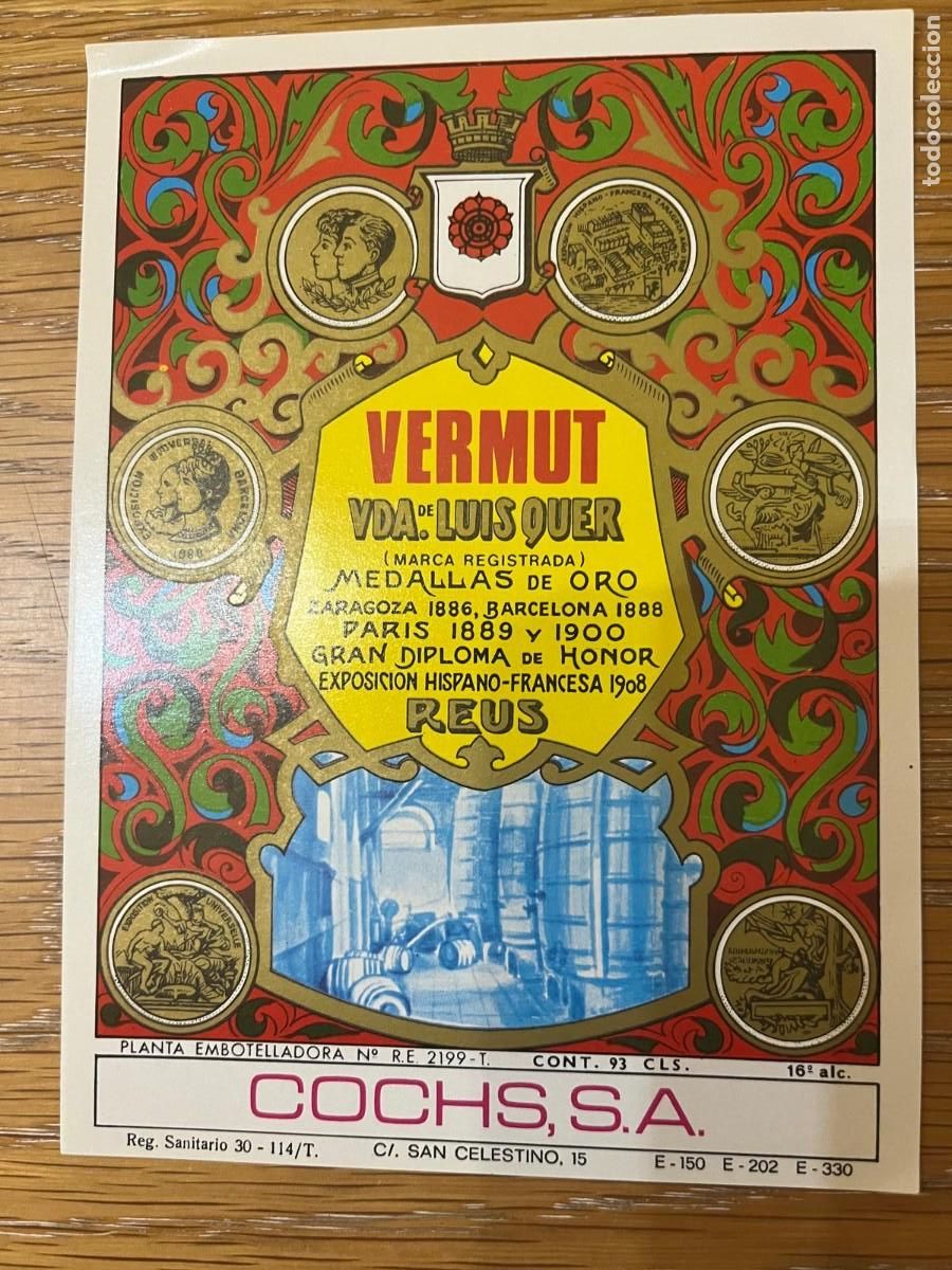 Etiquetas antiguas: etiqueta Vermut vda. Luis Quer Reus Tarragona