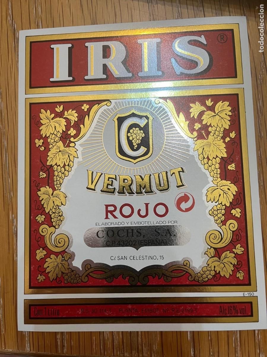 Etiquetas antiguas: etiqueta Iris Vermut Rojo Cochs Reus Tarragona