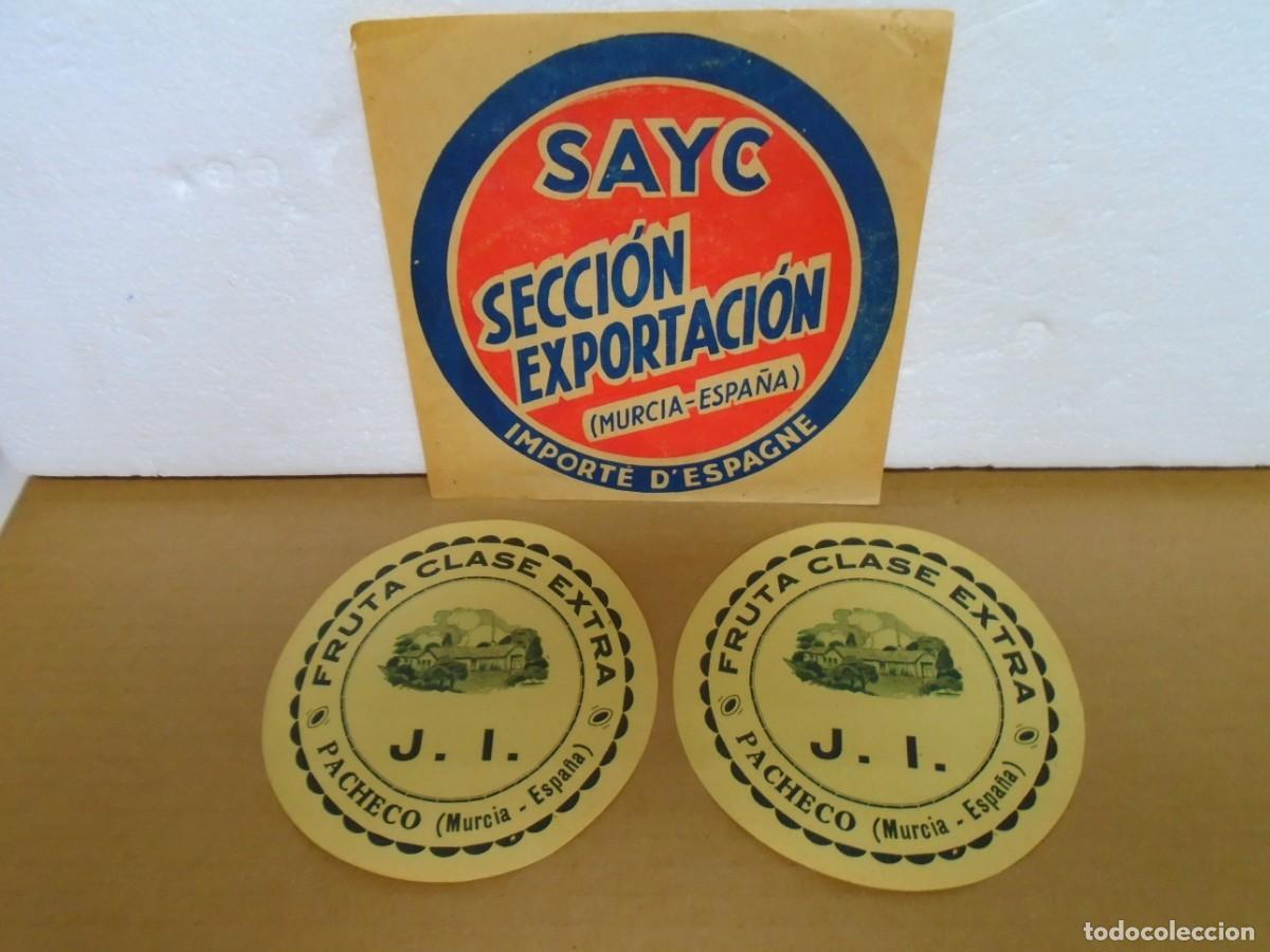 Etiquetas antiguas: LOTE DE 3 ETIQUETAS ANTIGUAS DE FRUTAS, DE PACHECO-MURCIA.