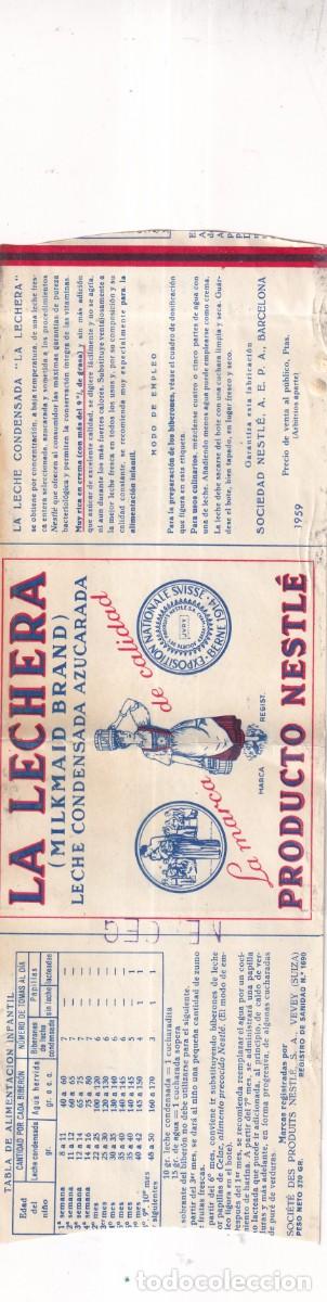 Etiquetas antiguas: Etiqueta origina de La Lechera, leche condensada azucarada. producto Nestle.- 22 x 7,50 cm