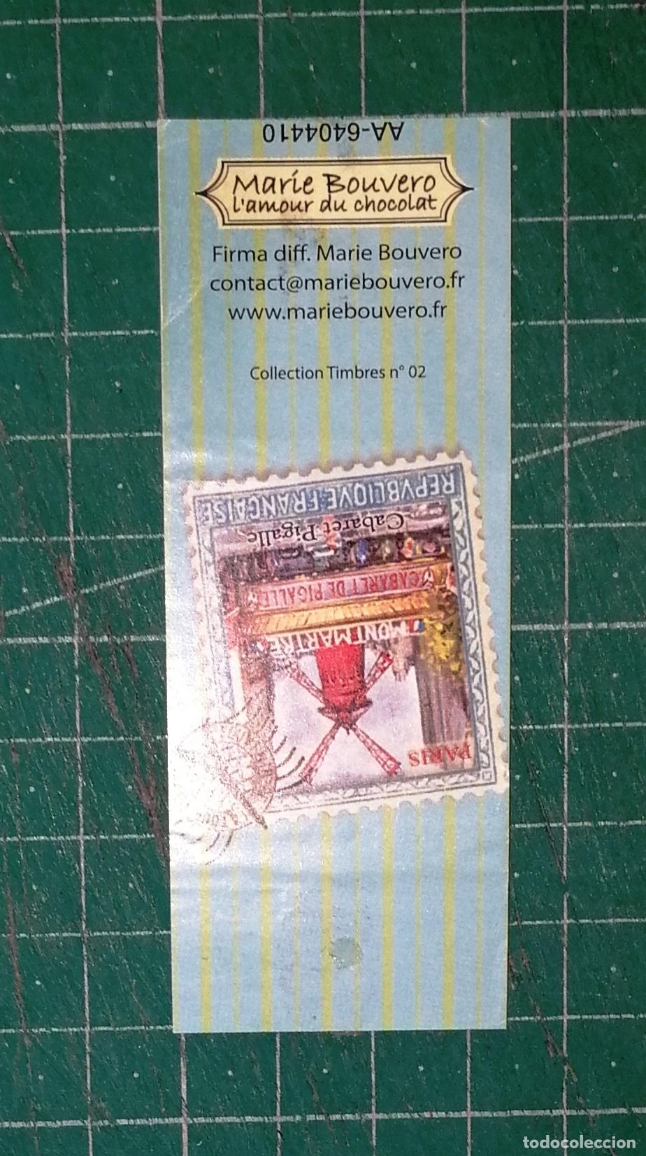 Etiquetas antiguas: CROMO ENVOLTORIO CHOCOLATE. MAR&Iacute;E BOUVERO. Collection Timbres 2. SELLO CABARET PIGALLE. ETIQUETA...