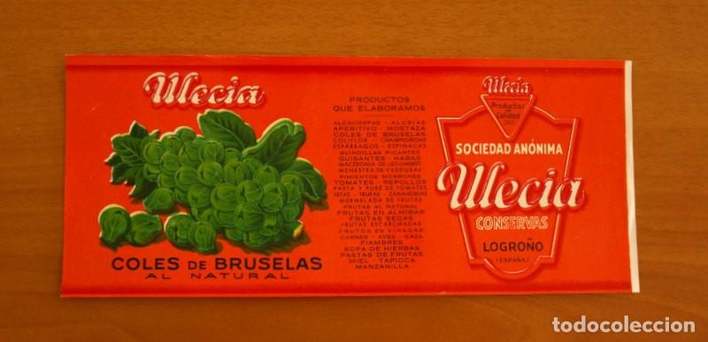 Etiquetas antiguas: Conservas Sociedad An&oacute;nima ULECIA -Logro&ntilde;o -Coles de Bruselas al natural-Etiqueta tama&ntilde;o 10,5x25 cm.