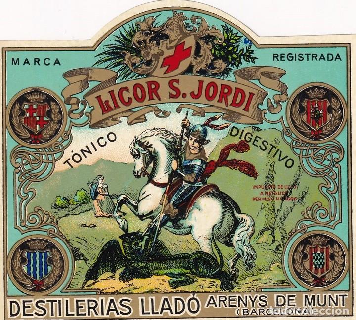 Old Labels: Antigua etiqueta - Licor S. Jordi - T&oacute;nico Digestivo - Destiler&iacute;as Llad&oacute; - Arenys de Munt