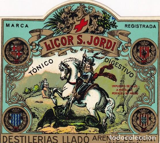 Old Labels: Antigua etiqueta - Licor S. Jordi - T&oacute;nico Digestivo - Destiler&iacute;as Llad&oacute; - Arenys de Munt