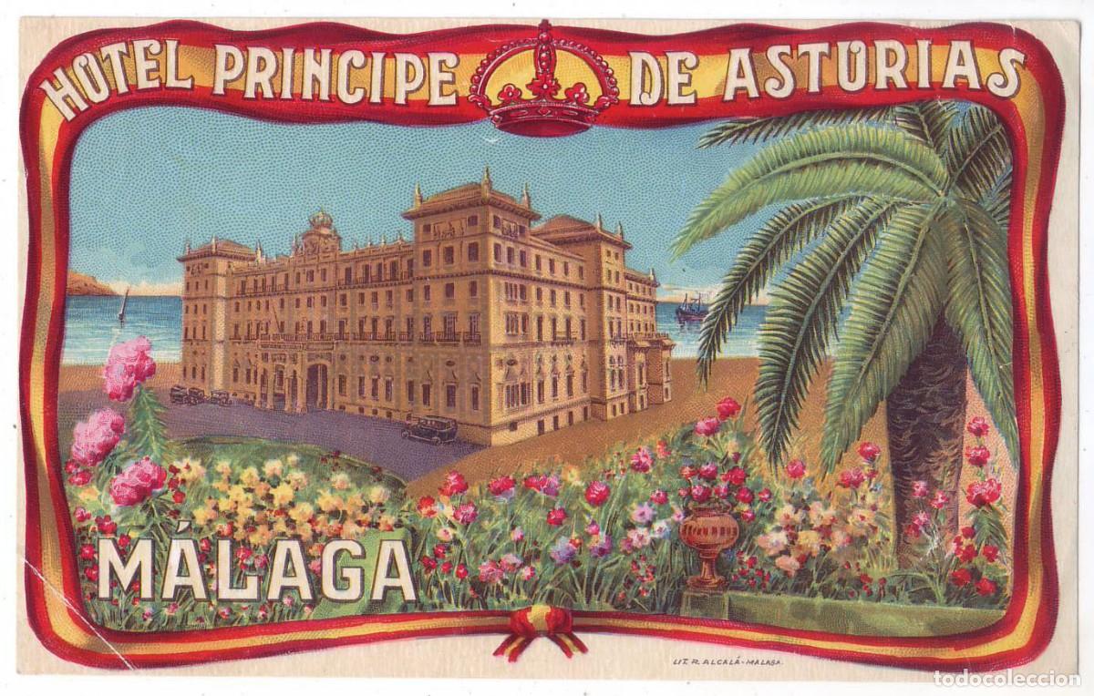 Etiquetas antiguas: Etiqueta Hotel Pr&iacute;ncipe de Asturias - M&aacute;laga. Lit. R. Alcal&aacute; (A&ntilde;os 20)