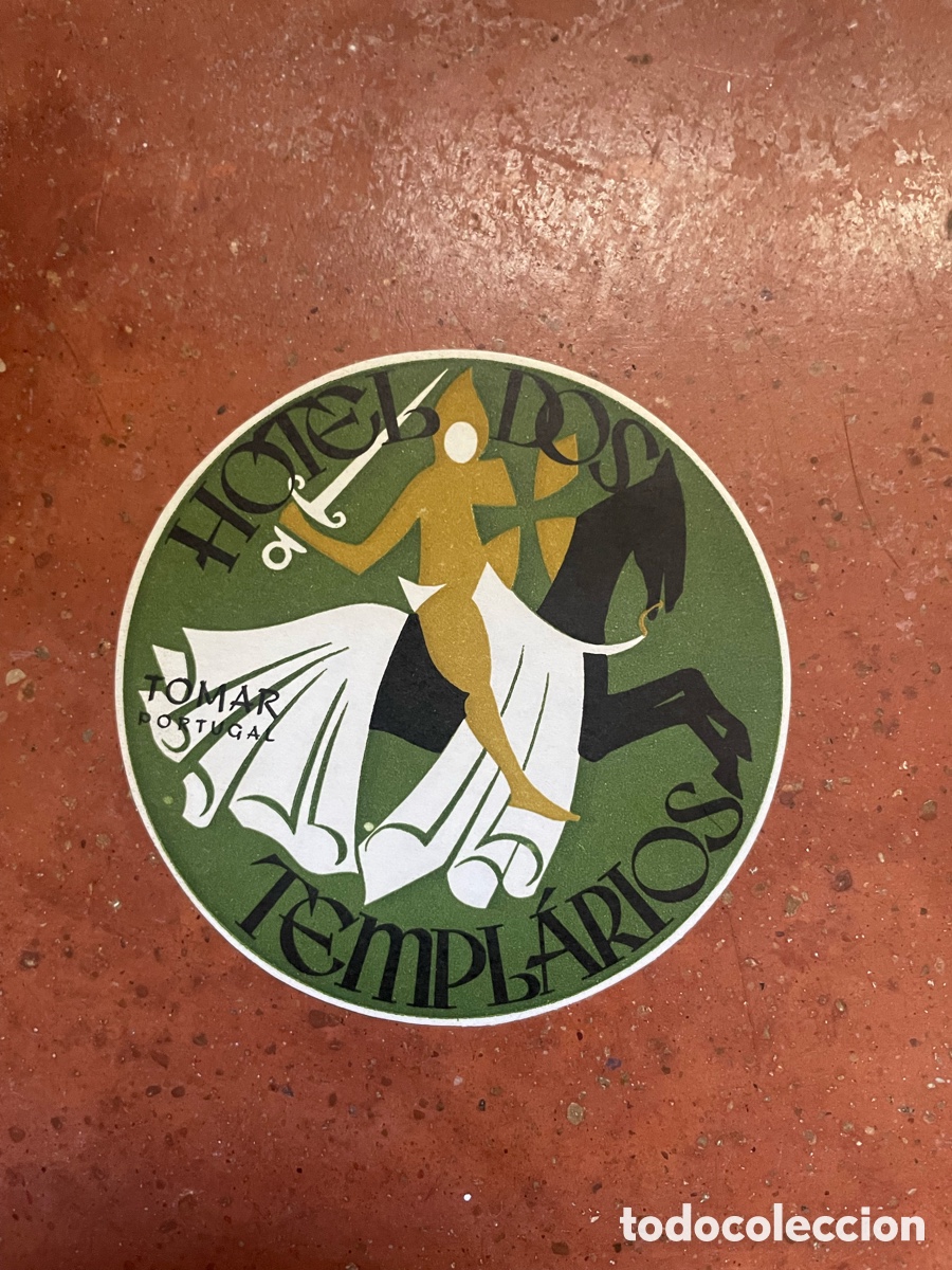 Etiquetas antiguas: Etiqueta Hotel dos templ&aacute;rios, di&aacute;metro 10 cm