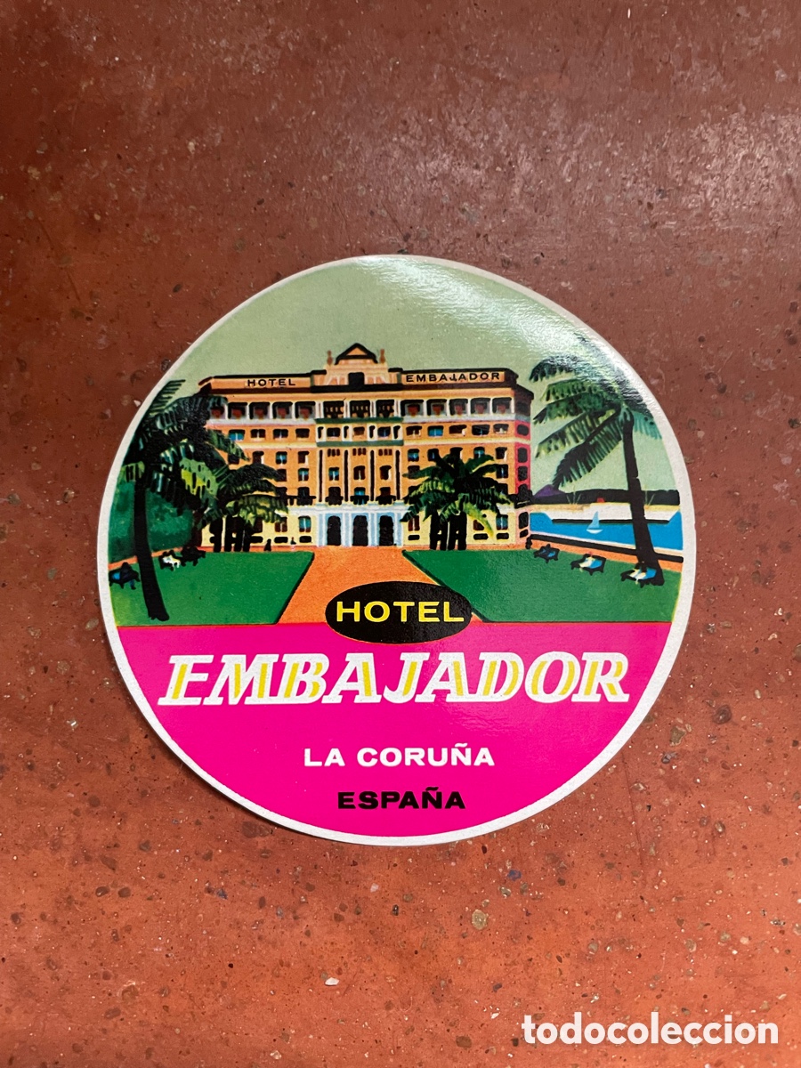 Etiquetas antiguas: Etiqueta Hotel Embajador, 10 cm di&aacute;metro