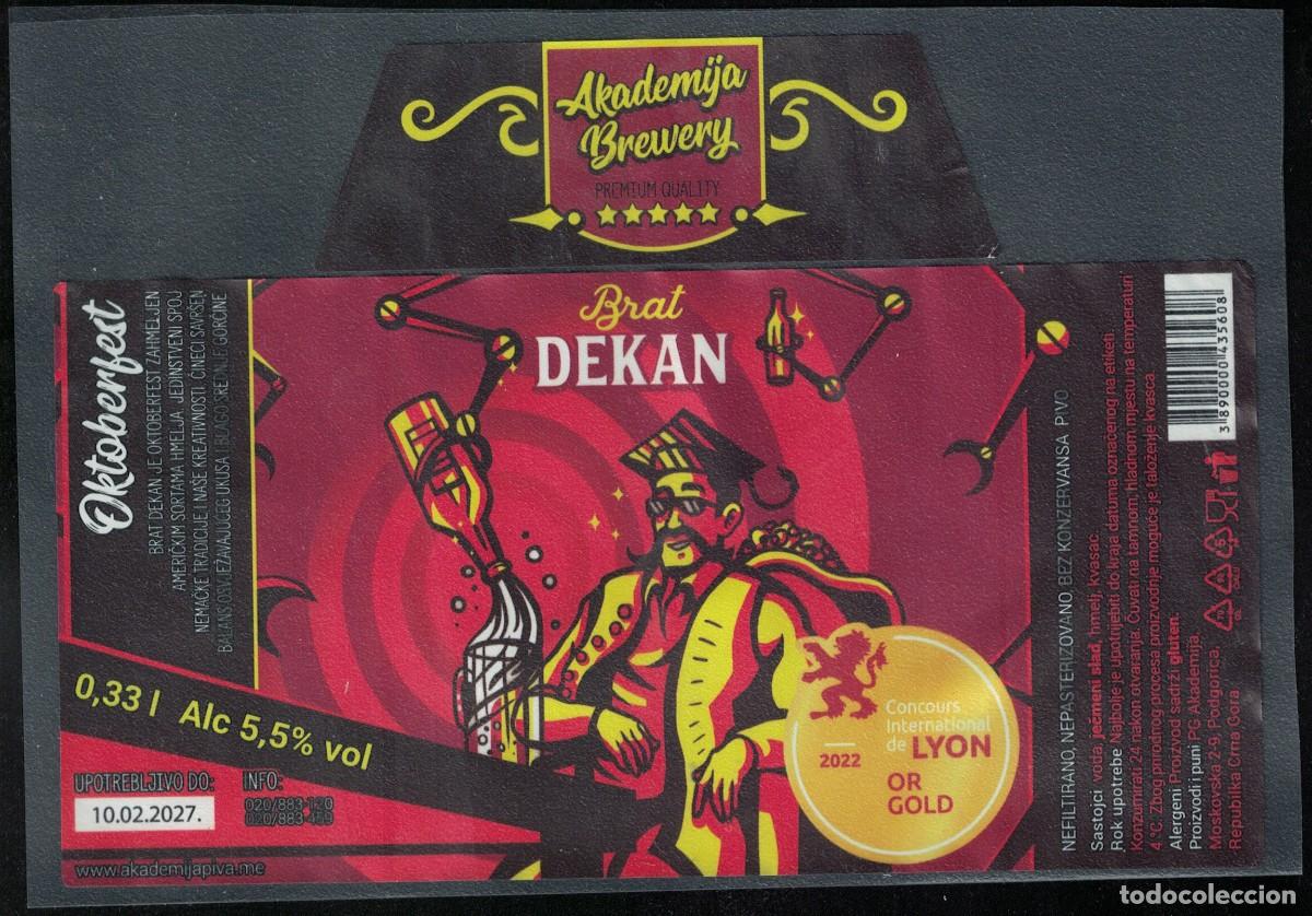 Etiquetas antiguas: Montenegro Lot 2 Etiquettes Bi&egrave;re Beer Labels Akademija Brewery Brat Dekan RP689