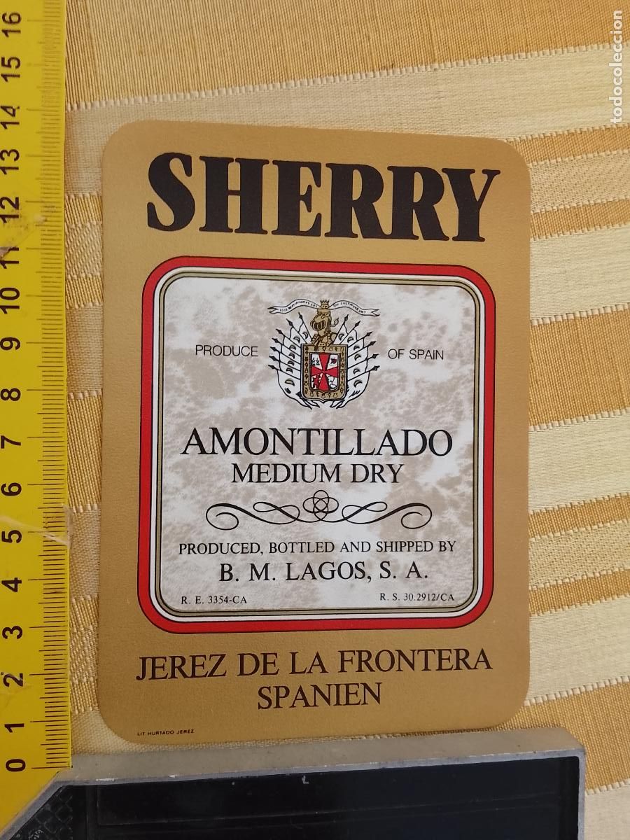 Etichette antiche: HAGA SU OFERTA - ANTIGUA ETIQUETA DE VINO LICOR co&ntilde;ac manzanilla fino SANLUCAR JEREZ CADIZ EL PUERTO