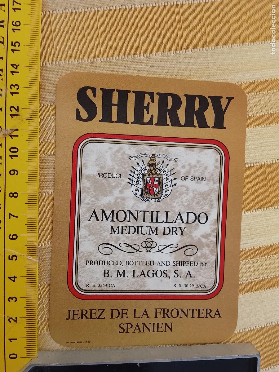 Etichette antiche: HAGA SU OFERTA - ANTIGUA ETIQUETA DE VINO LICOR co&ntilde;ac manzanilla fino SANLUCAR JEREZ CADIZ EL PUERTO