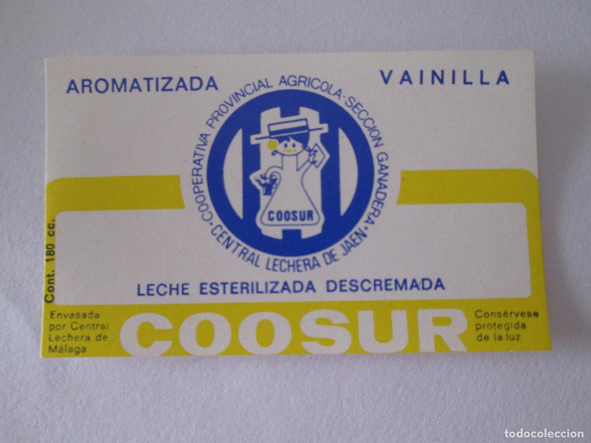 Etiquetas antiguas: ETIQUETA LECHE COOSUR - ARMATIZADA VAINILLA - CENTRAL LECHERA DE JAEN - 180 CC - 7,5X4,5 CM-SIN USO