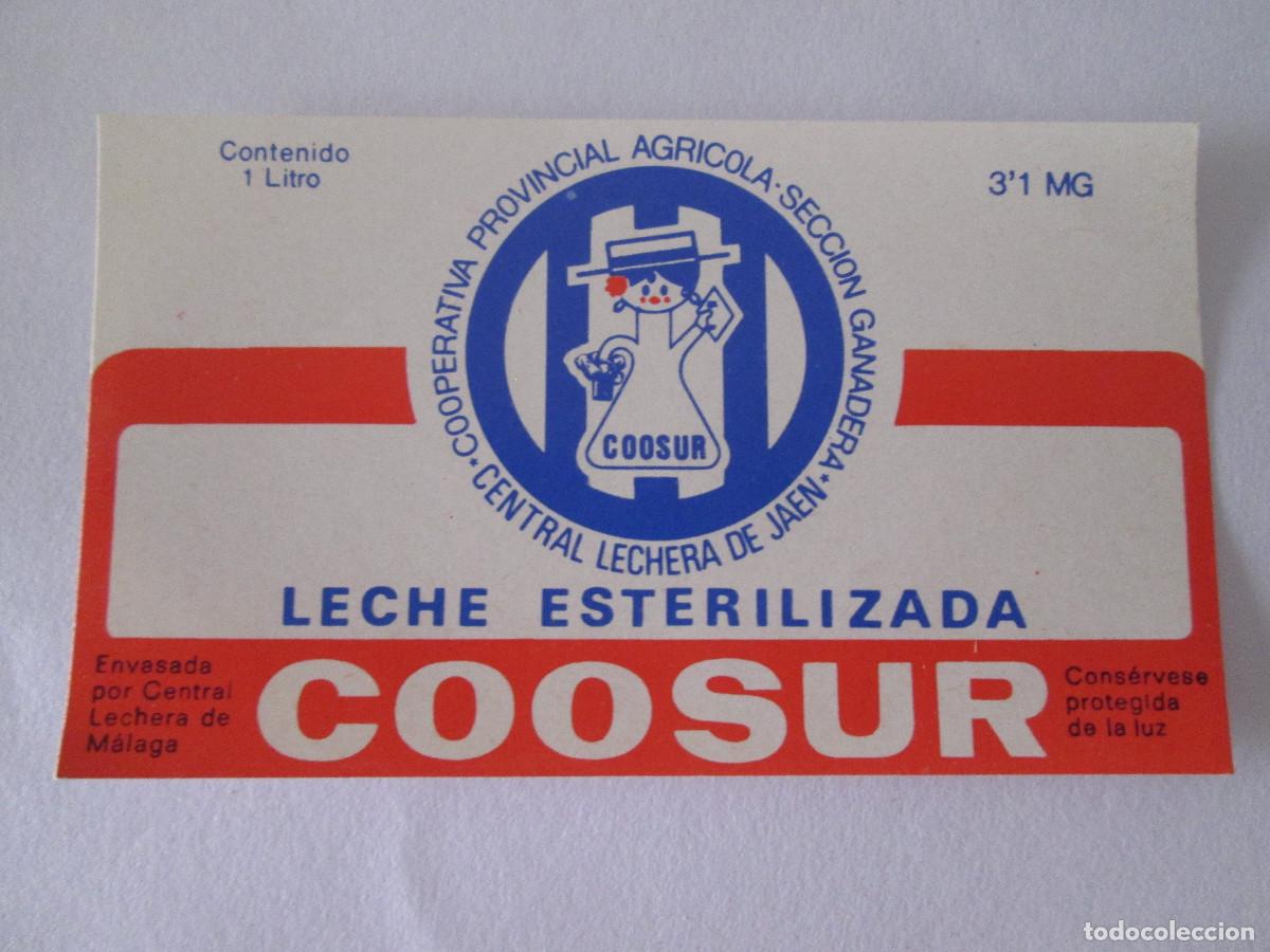 Etiquetas antiguas: ETIQUETA LECHE COOSUR - ESTERILIZADA - CENTRAL LECHERA DE JAEN - 1 LITRO - 10X6 CM-SIN USO