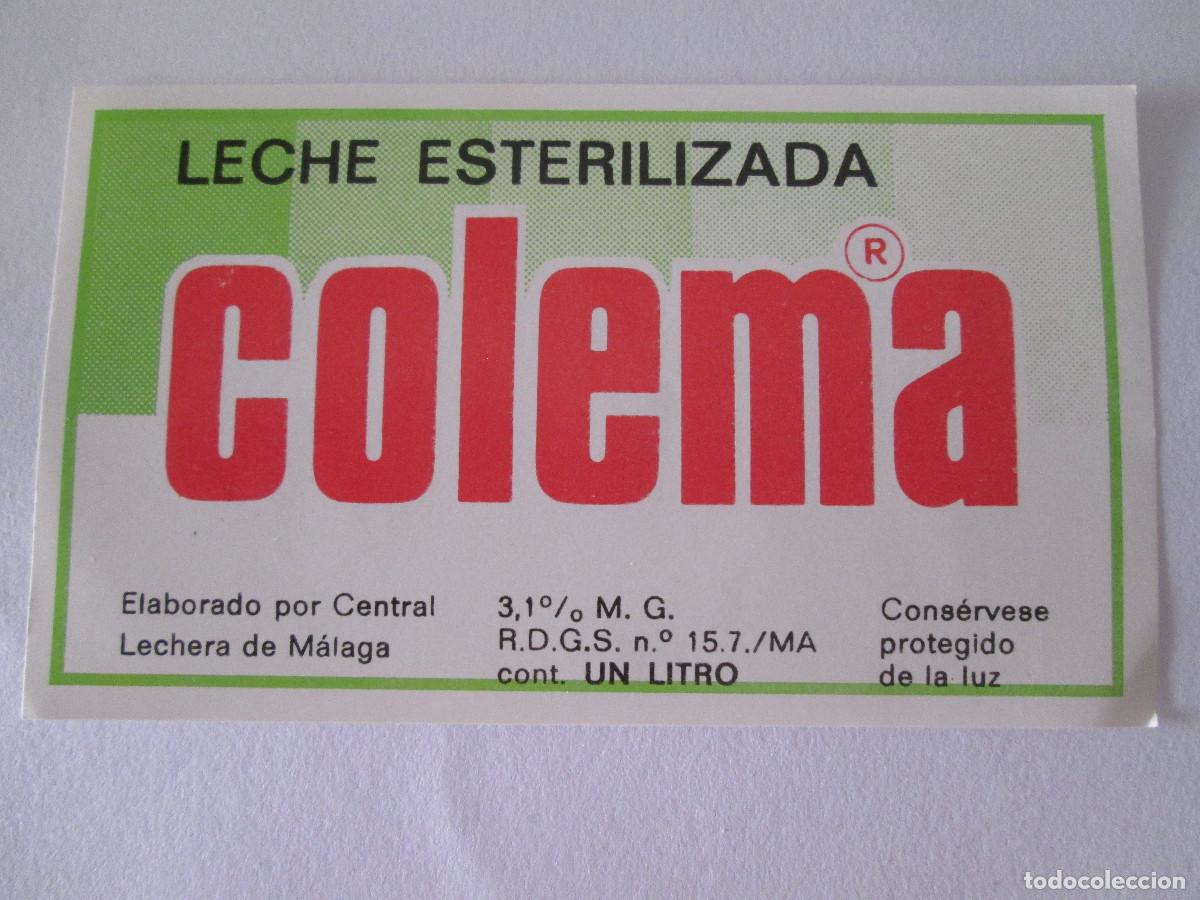 Etiquetas antiguas: ETIQUETA LECHE COLEMA - LECHE ESTERILIZADA - CENTRAL LECHERA DE MALAGA - 1 LITRO - 10X6 CM-SIN USO