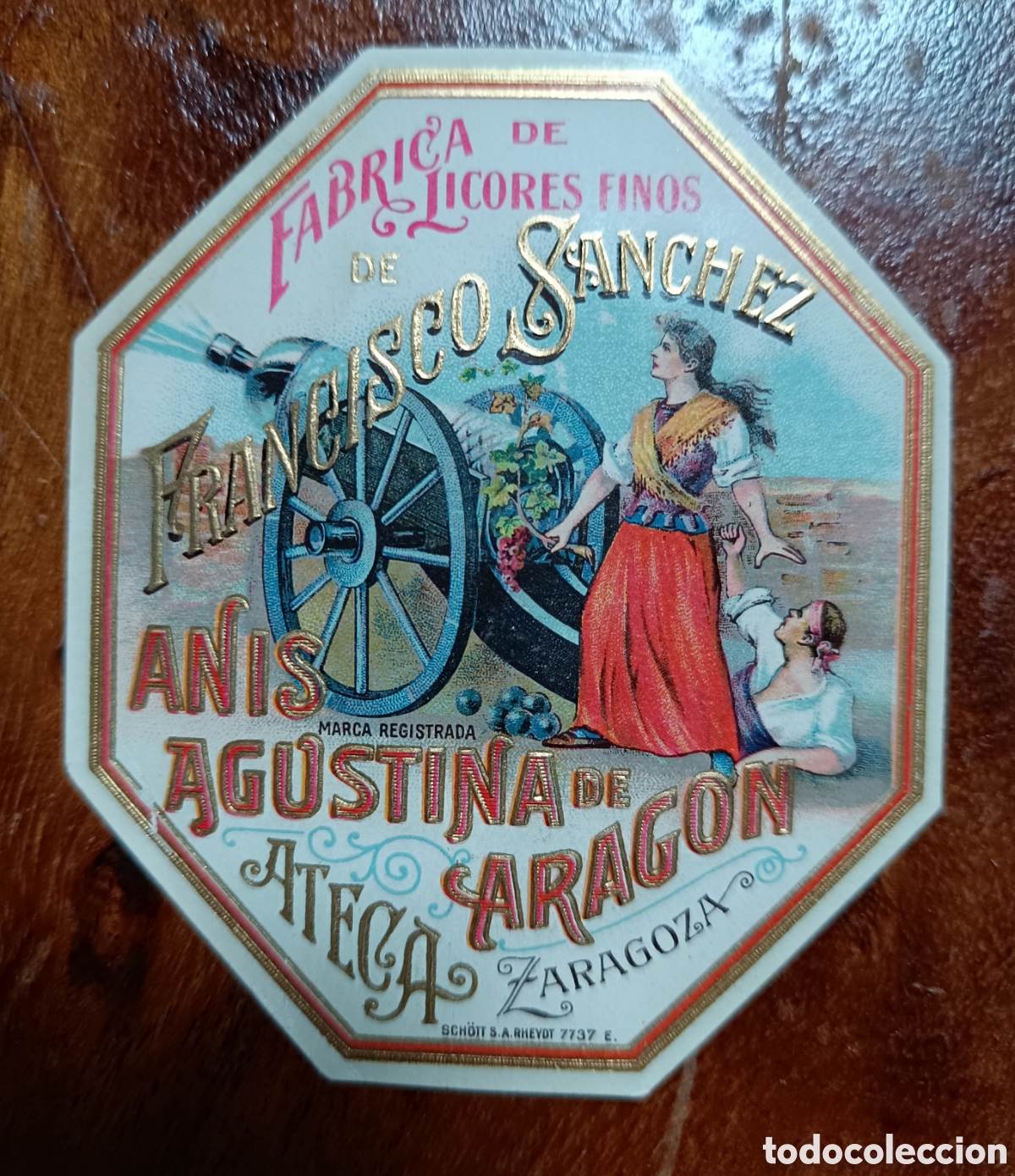 Etiquetas antiguas: Etiqueta de An&iacute;s Agustina de Arag&oacute;n - Francisco Sanchez - Ateca - Zaragoza