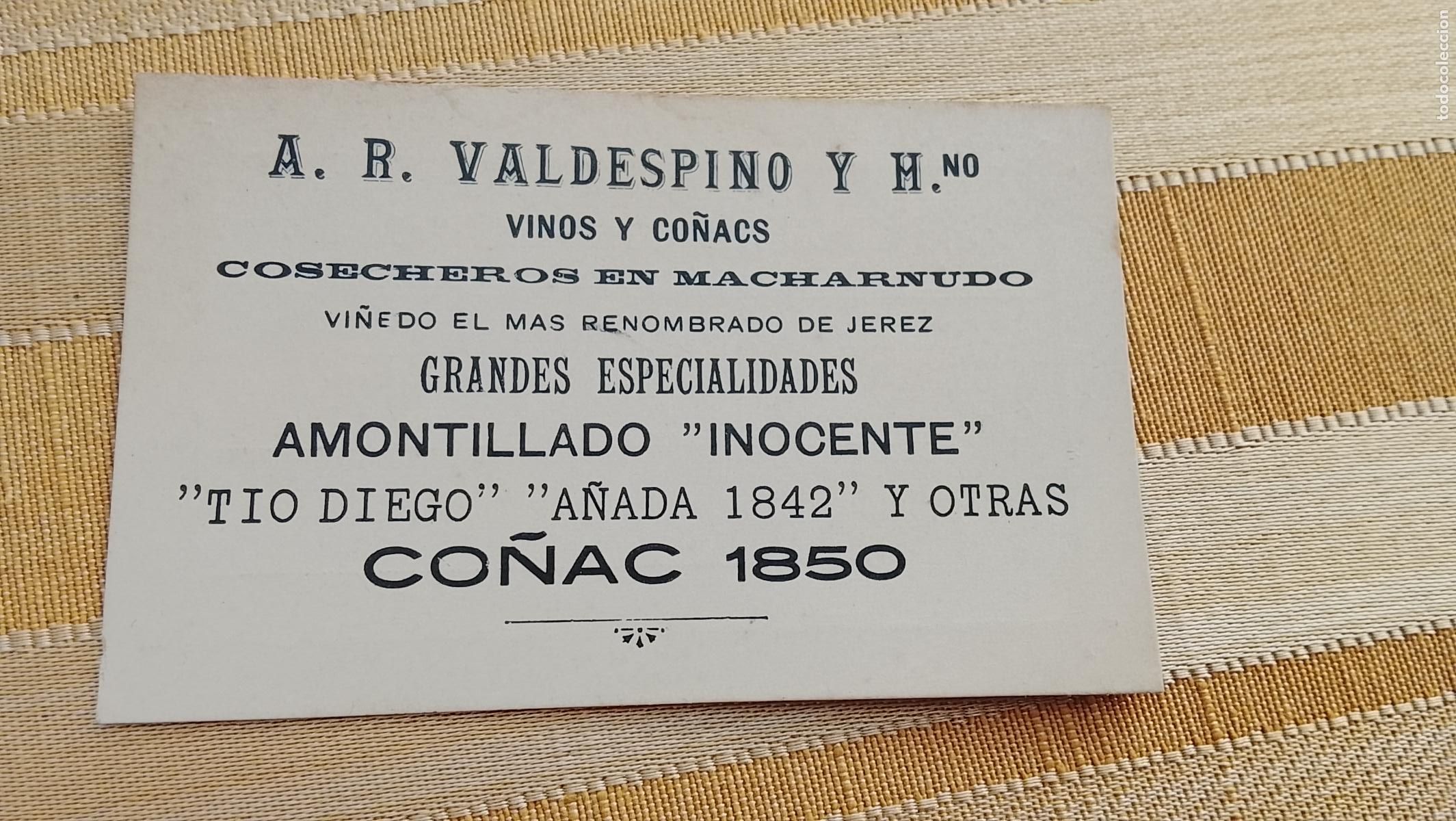 Etiquetas antiguas: JEREZ (C&aacute;diz) VALDESPINO , TARJETA VISITA 9X5,5 CM &iexcl;ETIQUETA VINO HOTEL MARACAY