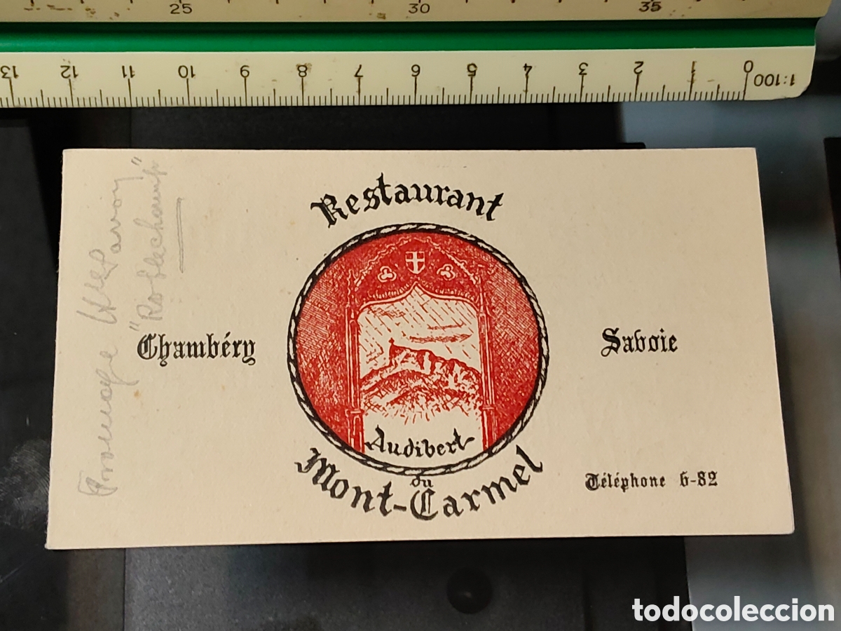 Etiquetas antiguas: Tarjeta publicitaria Restaurant Audivert de Mont Carmel Chambery Saboya Francia a&ntilde;os 30