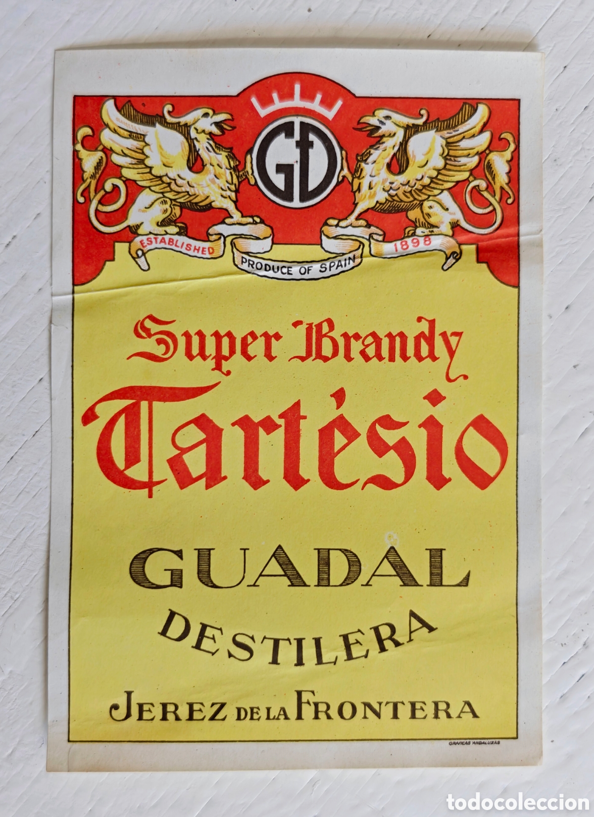 Etiquetas antiguas: Etiqueta Antigua Brandy Tartesio