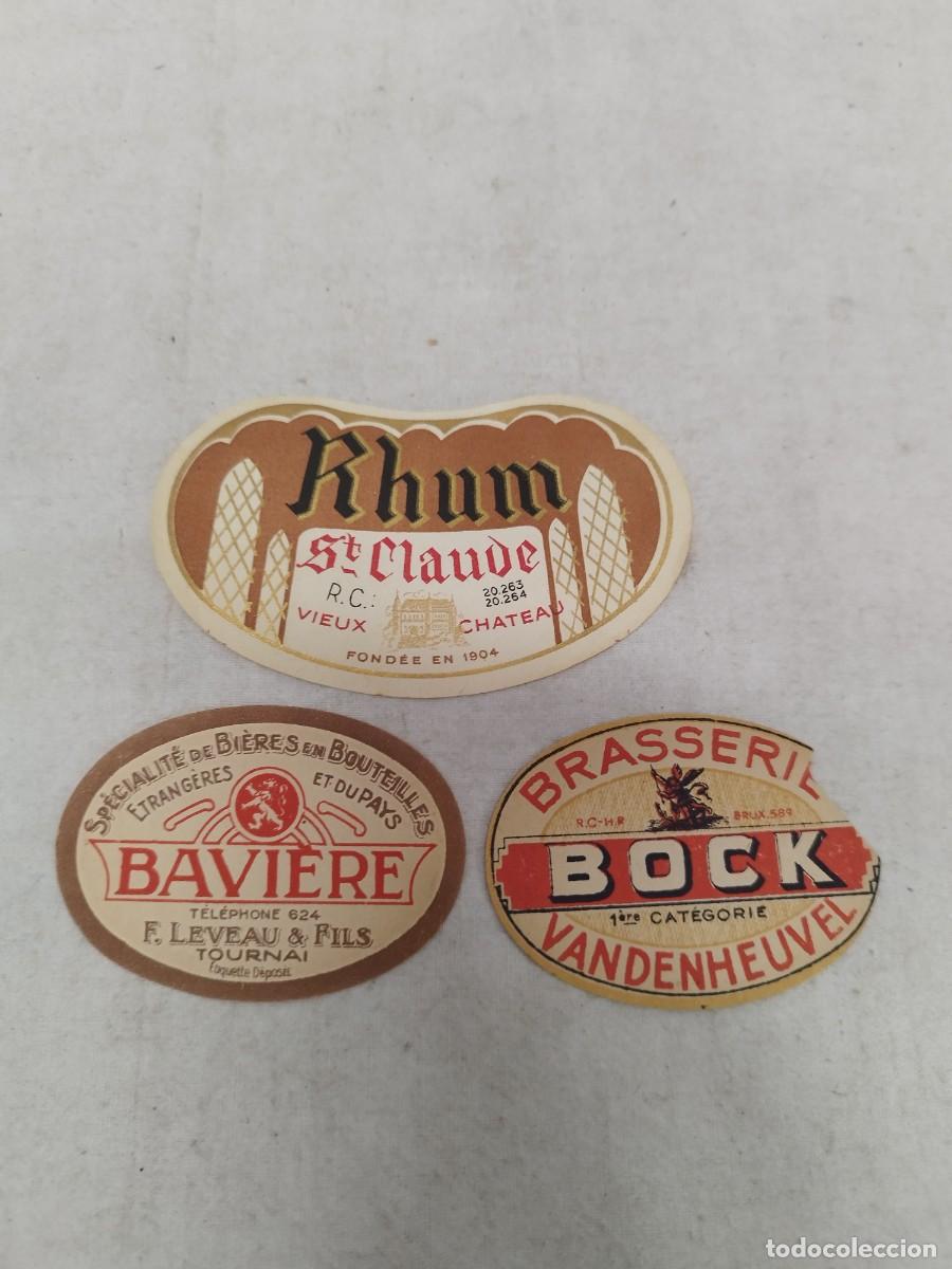 Etiquetas antiguas: Tres antiguas etiquetas, Bock, braserie vabiere y rhum st. claude.