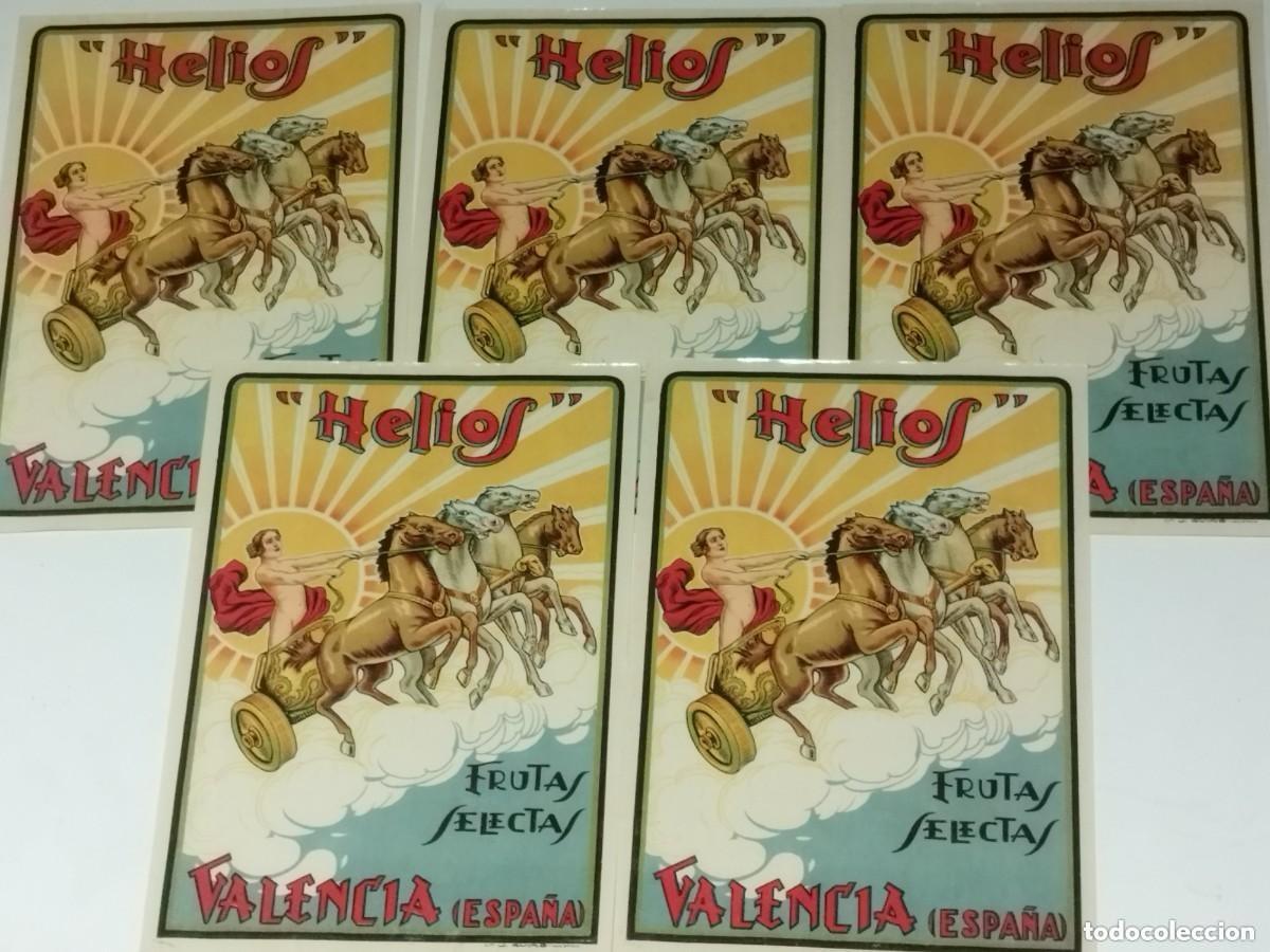 &Eacute;tiquettes anciennes: 5 Etiquetas Antiguas de Fruta - Marca HELIOS (Valencia) - Carro Mitol&oacute;gico / Cuadriga