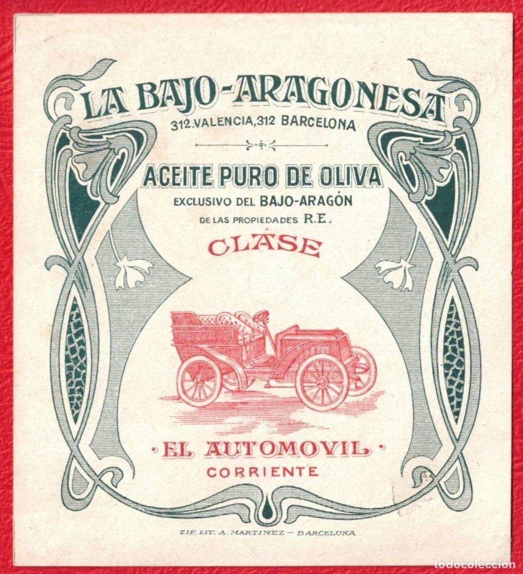 Etiquetas antiguas: Antigua etiqueta original La Bajo-Aragonesa - Aceite puro de oliva bajo-Arag&oacute;n A. Martinez Barcelona
