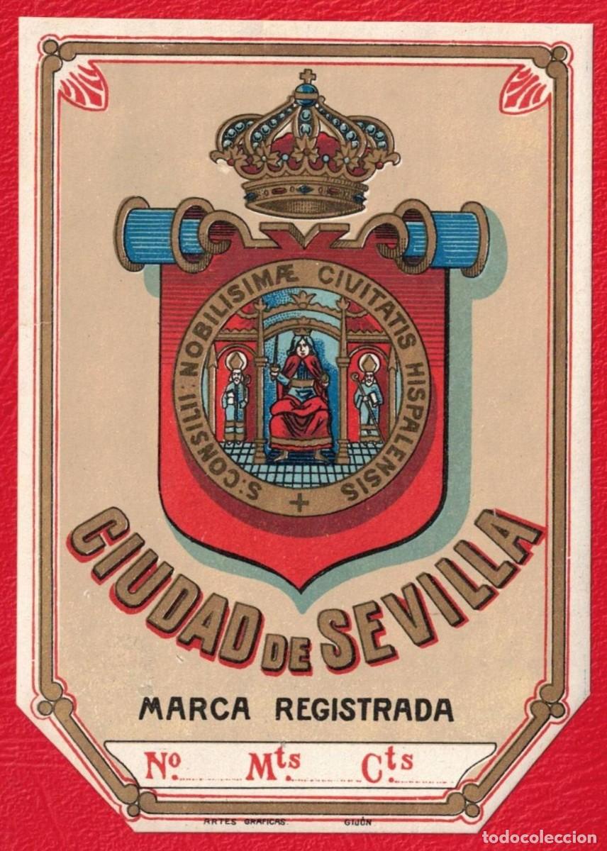 Etiquetas antiguas: Ciudad de Sevilla Marca registrada - Artes gr&aacute;ficas Gij&oacute;n