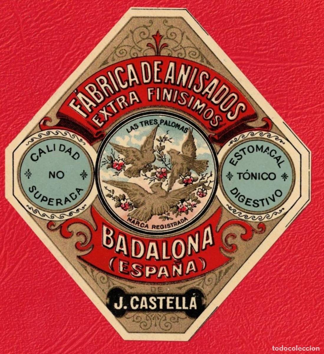 Etiquetas antiguas: F&aacute;brica de Anisados Extra Finisimos J. Castell&aacute; Badalona Espa&ntilde;a Antigua etiqueta original
