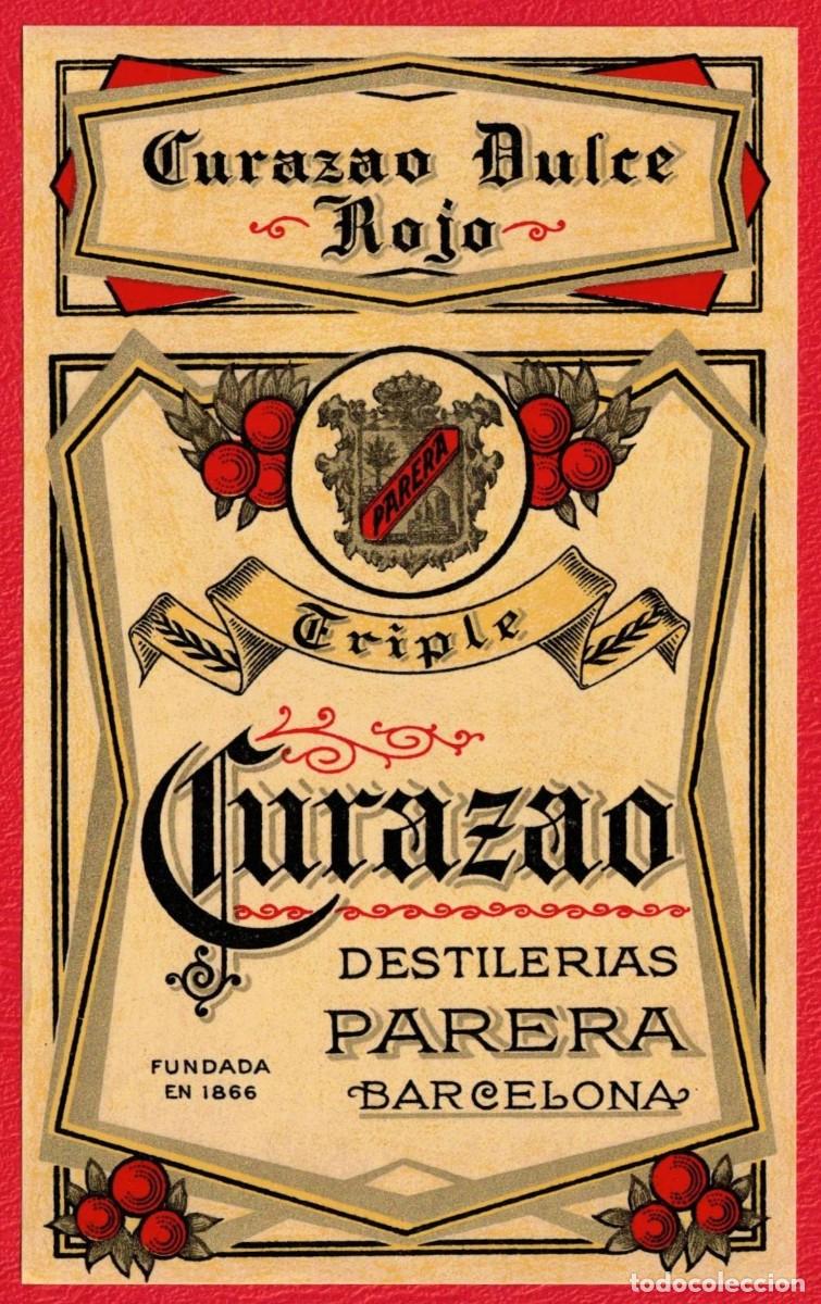 Etiquetas antiguas: Curazao dulce - Triple Destilerias Parera Barcelona - Fundada en 1866 - Antigua etiqueta original