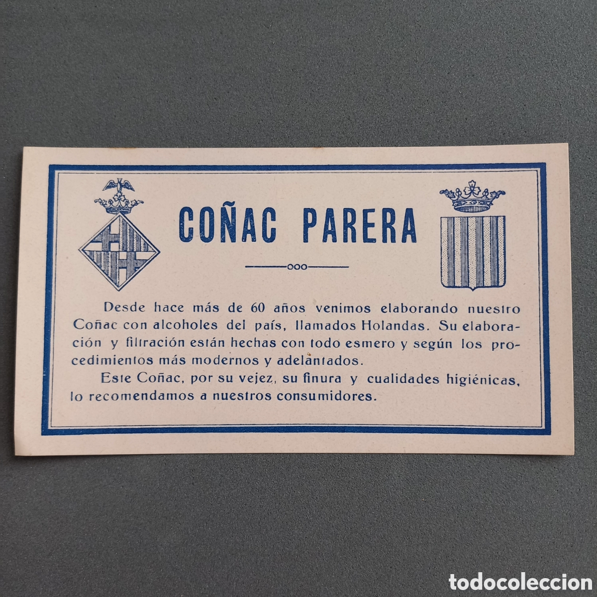 Etiquetas antigas: Antigua etiqueta de CO&Ntilde;AC PARERA (Juan Parera), Barcelona. A&ntilde;os 50