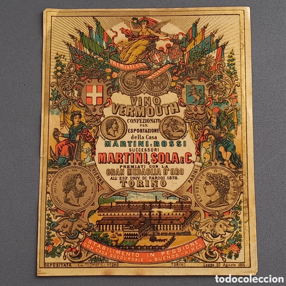 Etiquetas antiguas: Antigua etiqueta Vino Vermouth MARTINI e ROSSI, sucesores de Martini Sola e C. Torino, a&ntilde;os 30