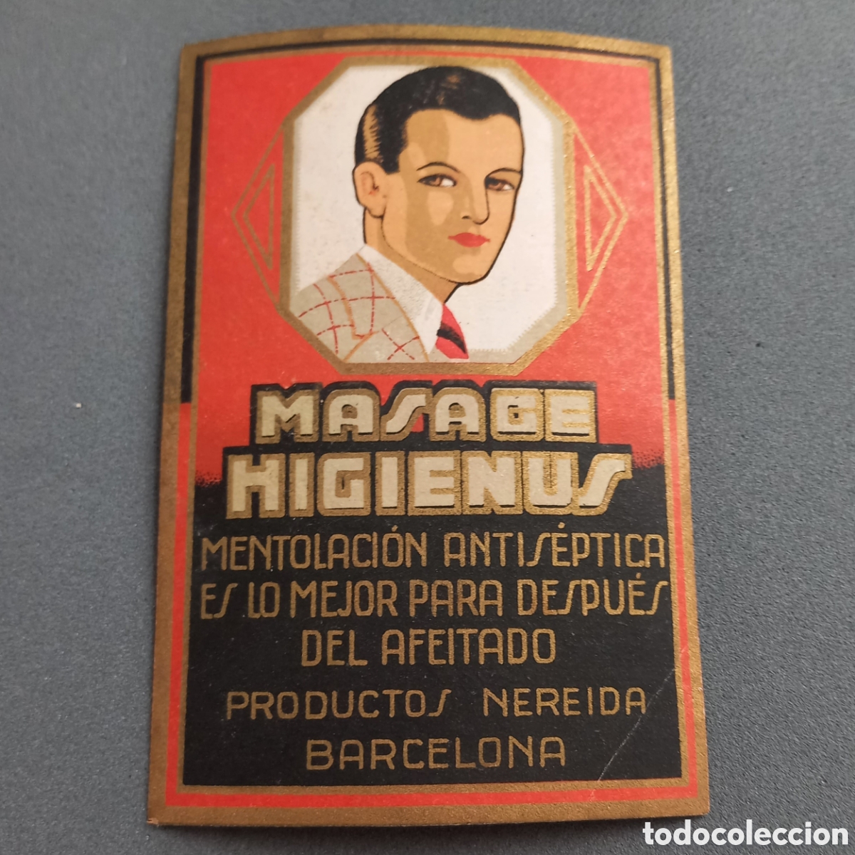 Old Labels: Antigua etiqueta MASAGE HIGIENUS, Mentolaci&oacute;n antis&eacute;ptica, Productos Nereida, Barcelona, a&ntilde;os 30-40